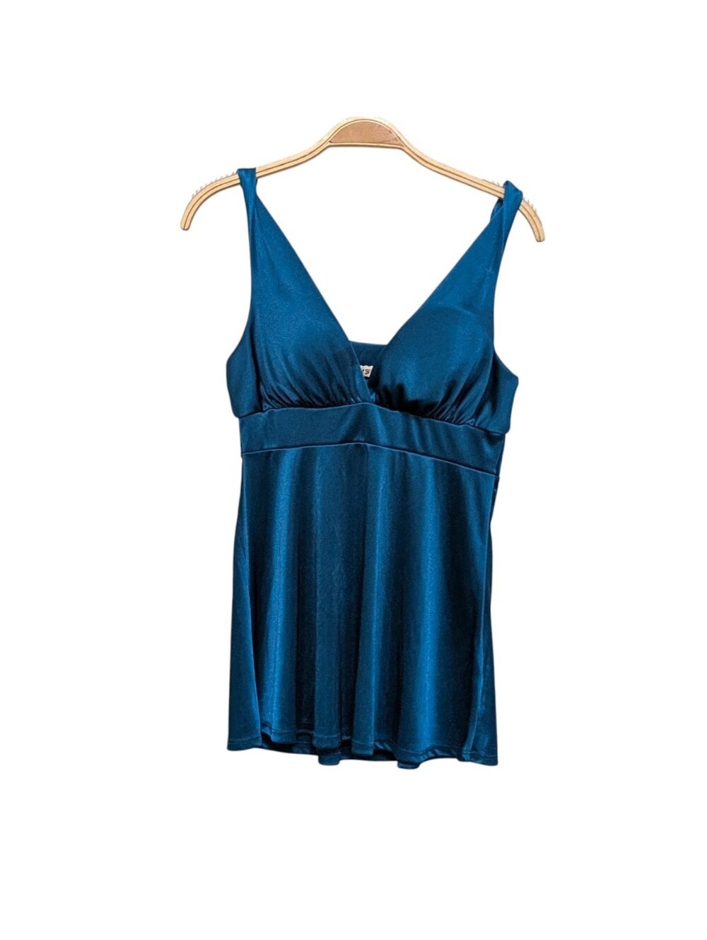 Y2K Forever 21 Satin Babydoll Tank Top Teal Blue Empire Waist Going Out Top Smal